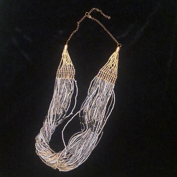 Multi-strand Beaded necklace - silver/gold/black multi tones.  Statement piece! - Picture 4 of 5